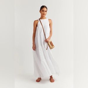 DISSH EMPIRE WHITE TIER MIDI DRESS